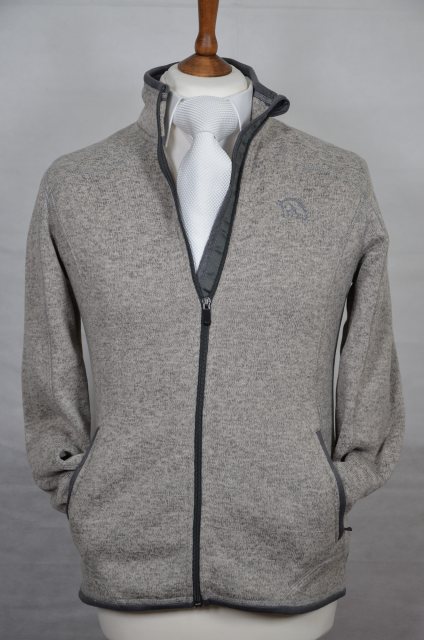Equi-Jewel by Emily Galtry Equi-Jewel 'Classic Collection' Mens Knitted Outdoor Fleece Jacket - Grey Mix with EJ Logo in Navy on Front