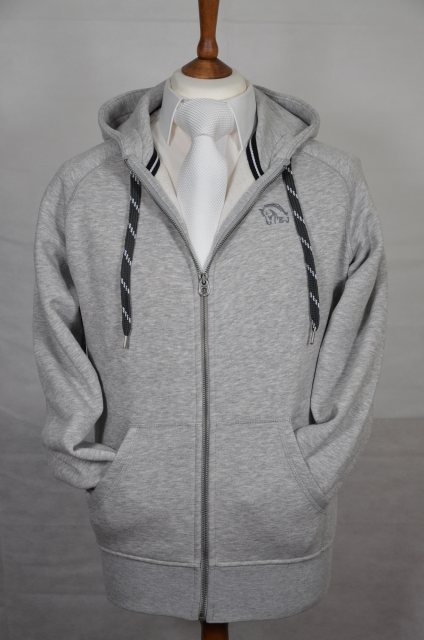 Equi-Jewel by Emily Galtry Equi-Jewel 'Classic Collection' Mens Zip Hooded Sweatshirt - Heather Grey with EJ Logo in Charcoal on Front