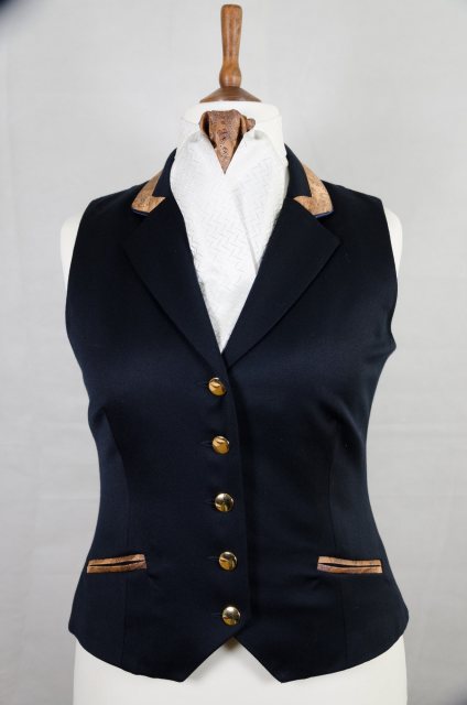 Equi-Jewel by Emily Galtry Equi-Jewel Competition Waistcoat - Navy 100% Wool Barathea with Brown Navy Paisley (36) Trim and Navy (01) Piping