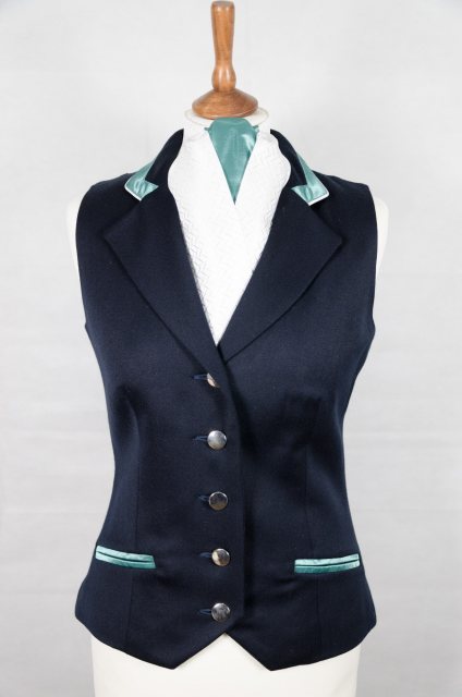 Equi-Jewel by Emily Galtry Equi-Jewel Competition Waistcoat - Navy 100% Wool Barathea with Teal (58) Trim and White (32) Piping