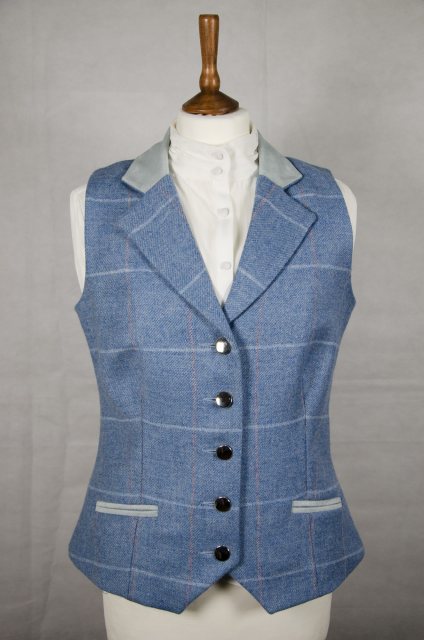 Equi-Jewel by Emily Galtry Equi-Jewel Tweed Waistcoat - CGE192 Tweed with Faux Suede Blue (4) Full Collar and Trim