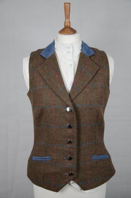 Equi-Jewel by Emily Galtry Equi-Jewel Tweed Waistcoat - CHE271 Tweed with Faux Suede Denim (3) Full Collar and Trim