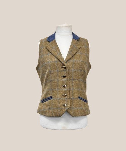 Equi-Jewel by Emily Galtry Equi-Jewel Tweed Waistcoat - CGE275 Tweed with Faux Suede Denim (3) Full Collar and Trim