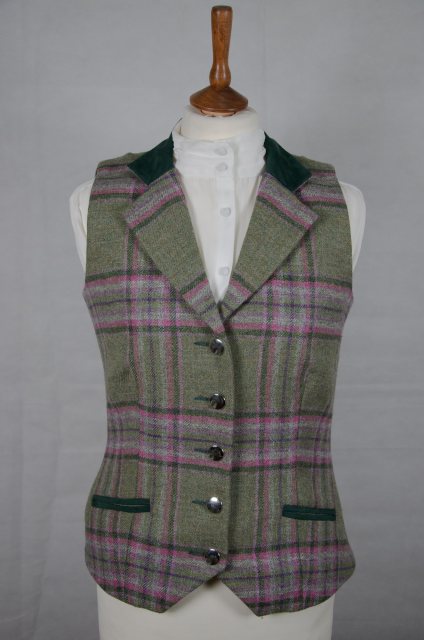 Equi-Jewel by Emily Galtry Ex-Demo Equi-Jewel by Emily Tweed Waistcoat - Cairngorm Meadow Tweed with Faux Suede Bottle Green Full Collar and Trim - UK SIze 8