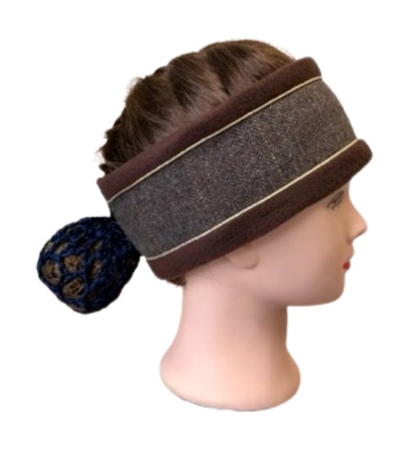 Equi-Jewel by Emily Head Band - Cheviot Dunlin & Coffee Tweed, Brown Fleece & Gold Glitter Piping
