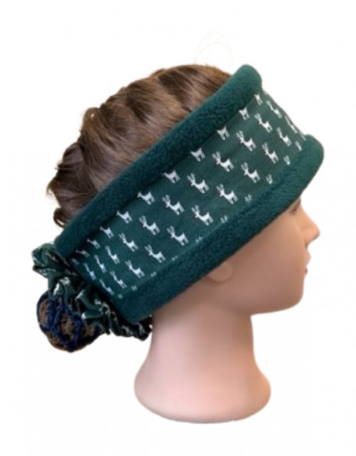 Equi-Jewel by Emily Head Band - Reversible Green Reindeer Cotton with Bottle Green Fleece