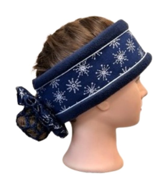 Equi-Jewel by Emily Head Band - Navy Snowflake Cotton, Navy Fleece & Silver Glitter Piping