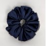 (01) Navy Satin Scrunchie Edged with Clear Crystals