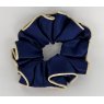 (61) French Navy Satin Scrunchie with Champagne Glitter Piping