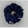(61) French Navy Satin Scrunchie with Silver Glitter Piping