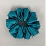 (05) Aqua Satin Scrunchie Edged with Clear Crystals