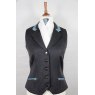 Equi-Jewel Competition Waistcoat - Grey 100% Wool Barathea with Turquoise Paisley (55) Trim and White (32) Piping